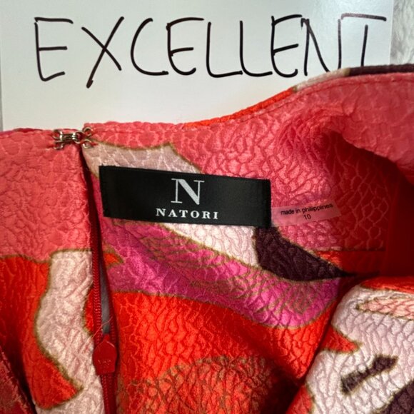 Natori Womens Red & Pink Abstract Print Cap Sleeve V-Neck Shift Dress Size 10 - Picture 3 of 10
